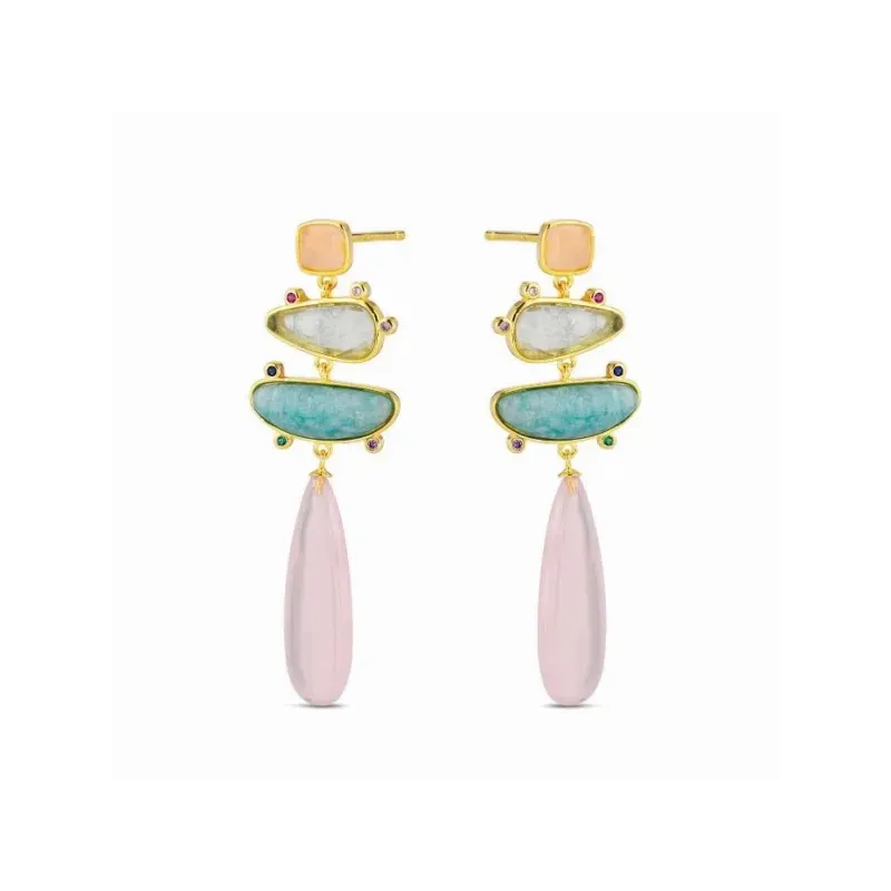 Pendientes plata chapada piedra natural